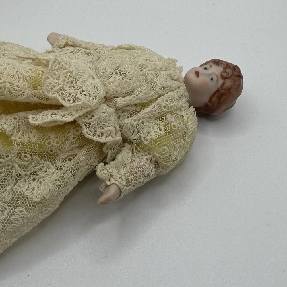 3‎ Miniature Porcelain Bisque & Fabric Dollhouse Dolls 5.75